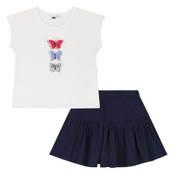 Girls White & Navy Blue Skort Set