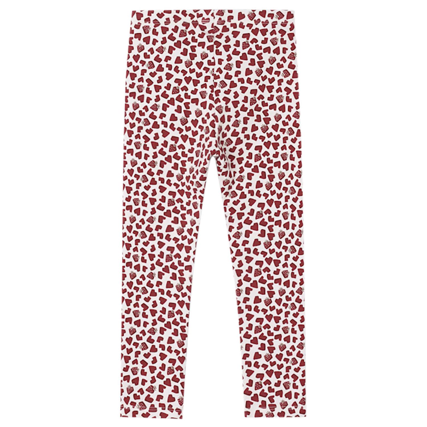 Girls Ivory & Red Heart Leggings, 1, hi-res