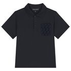 Boys Black Logo Polo Shirt, 1, hi-res