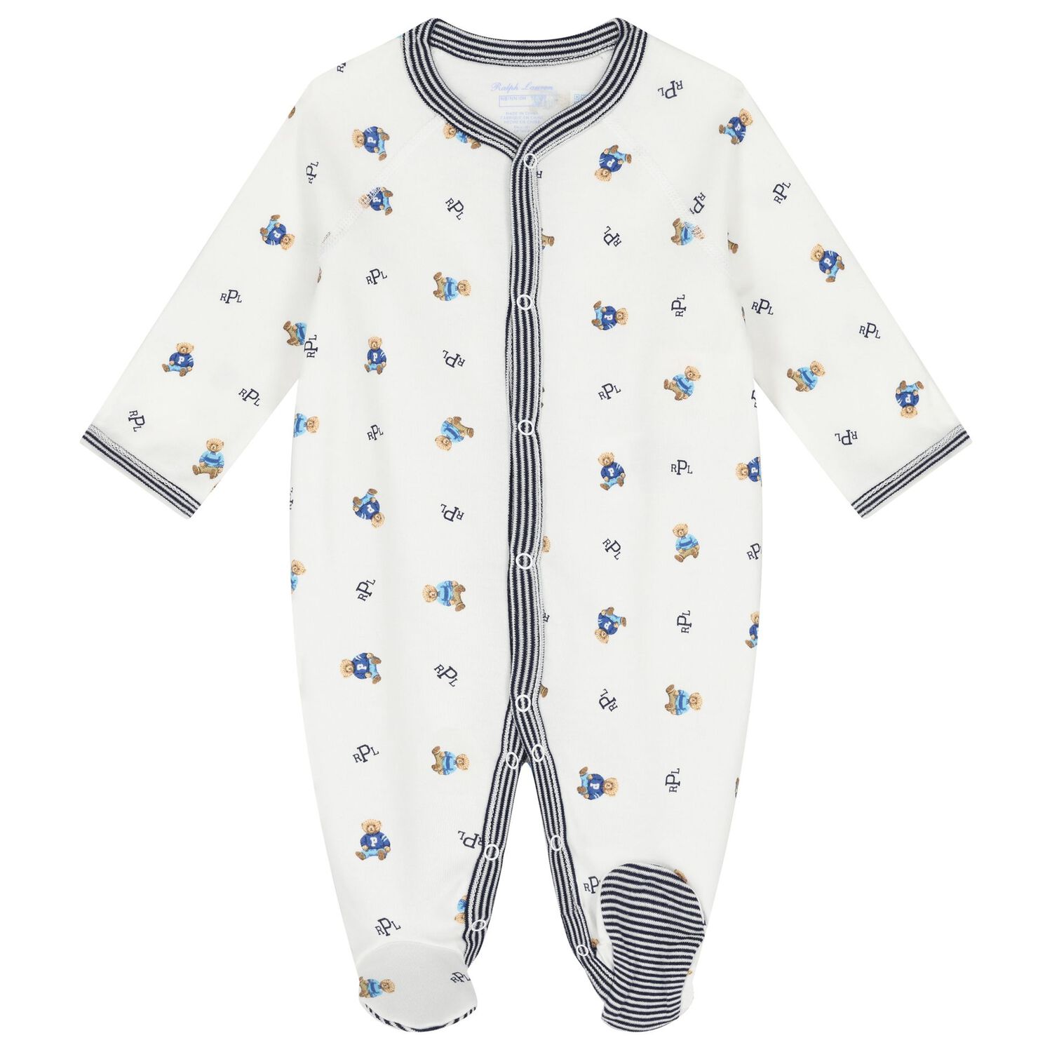 Baby Boys White Polo Bear Babygrow, 1, hi-res