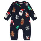 Navy Blue Knitted Festive Baby Romper, 1, hi-res
