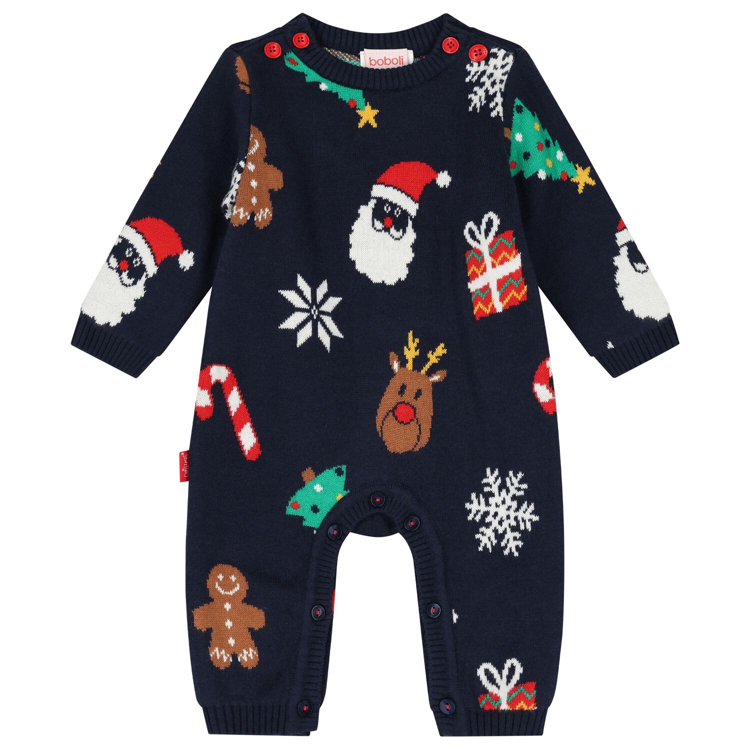 Navy Blue Knitted Festive Baby Romper, 1, hi-res