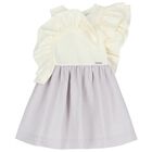 Girls White & Lilac Ruffle Dress, 1, hi-res