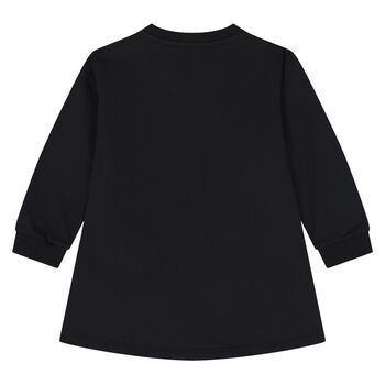 Younger Girls Black Teddy Bear Logo Dress