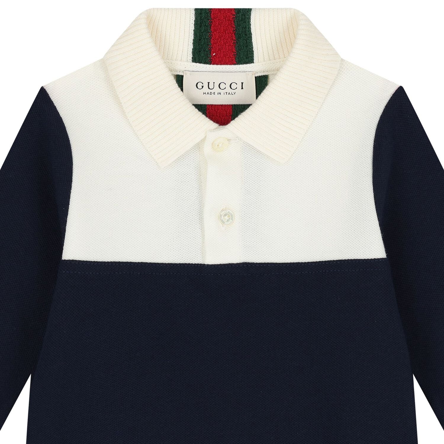 Baby Boys Ivory & Navy Blue Web Striped Romper, 1, hi-res