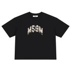 Girls Black Logo Sequin Flower T-Shirt, 1, hi-res