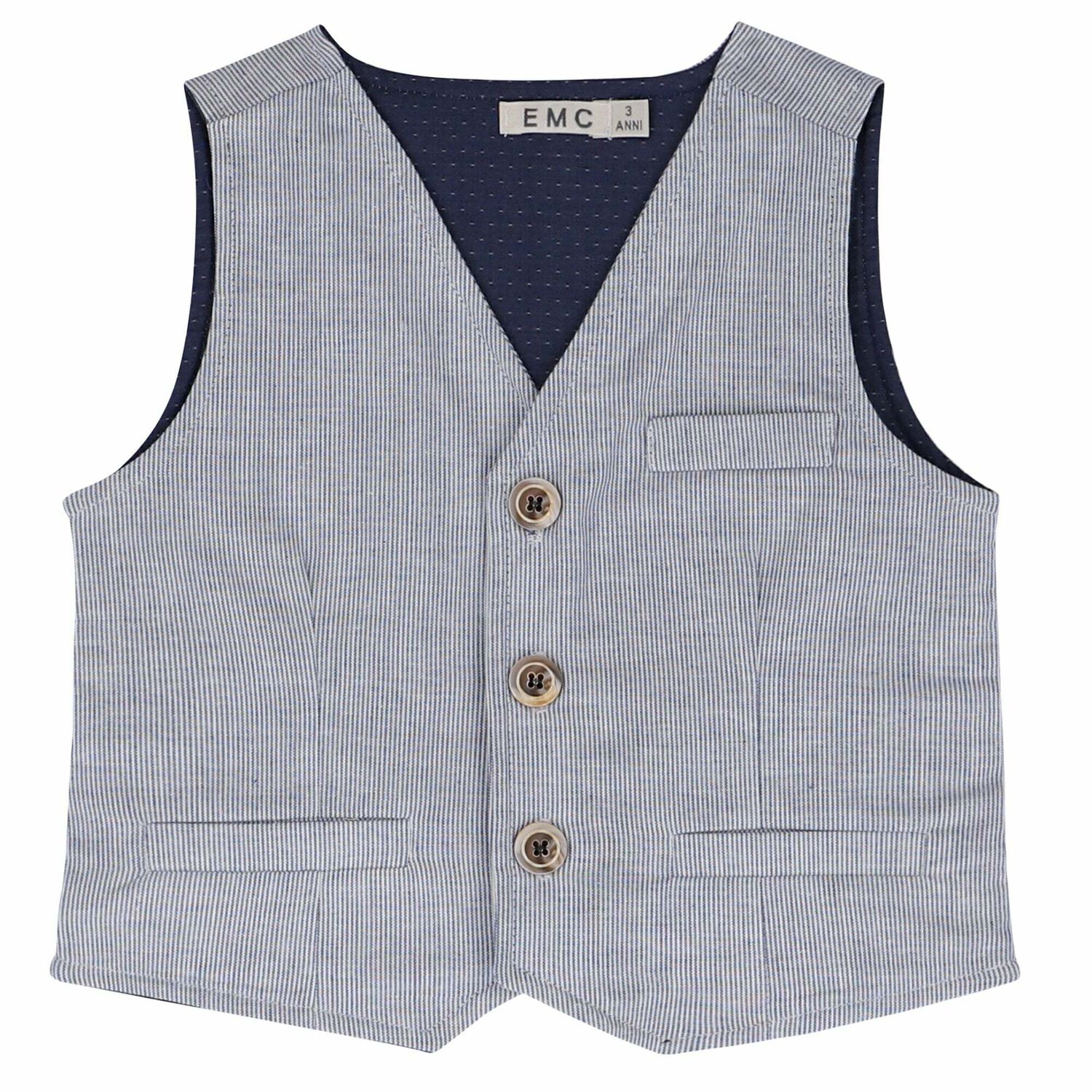 Boys White & Navy Striped Waistcoat, 1, hi-res