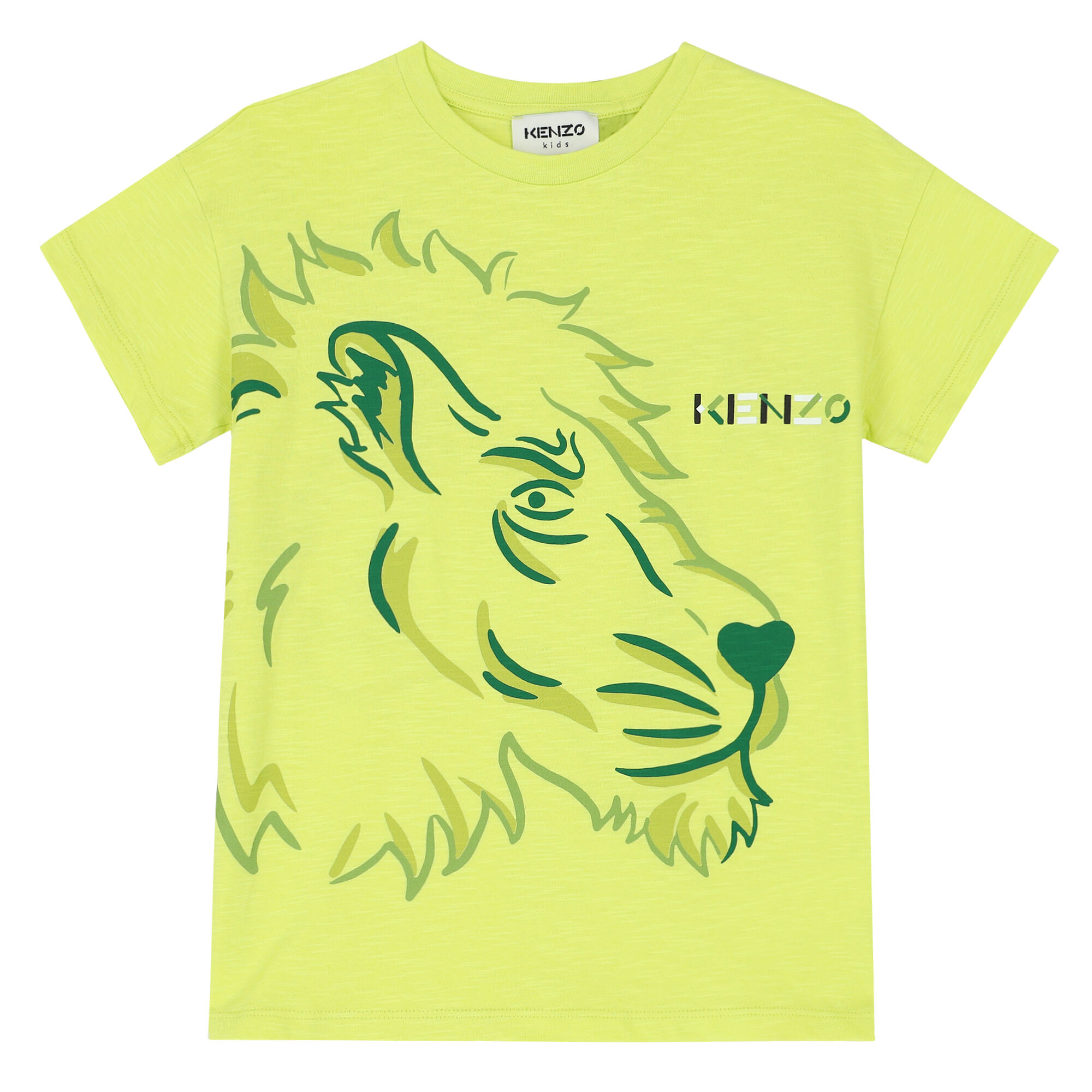 KENZO KIDS Boys Lime Lion T Shirt Junior Couture UK