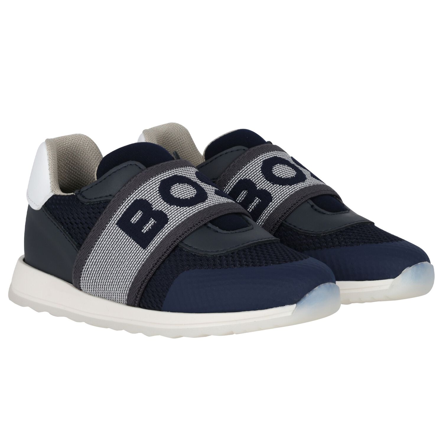 Boys Navy Blue Logo Trainers, 2, hi-res