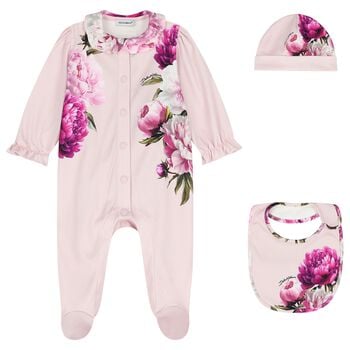 Baby Girls Pink Peony Babygrow Gift Set