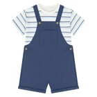 Younger Boys Navy Blue Dungaree & Hat Set (3 Piece) , 2, hi-res