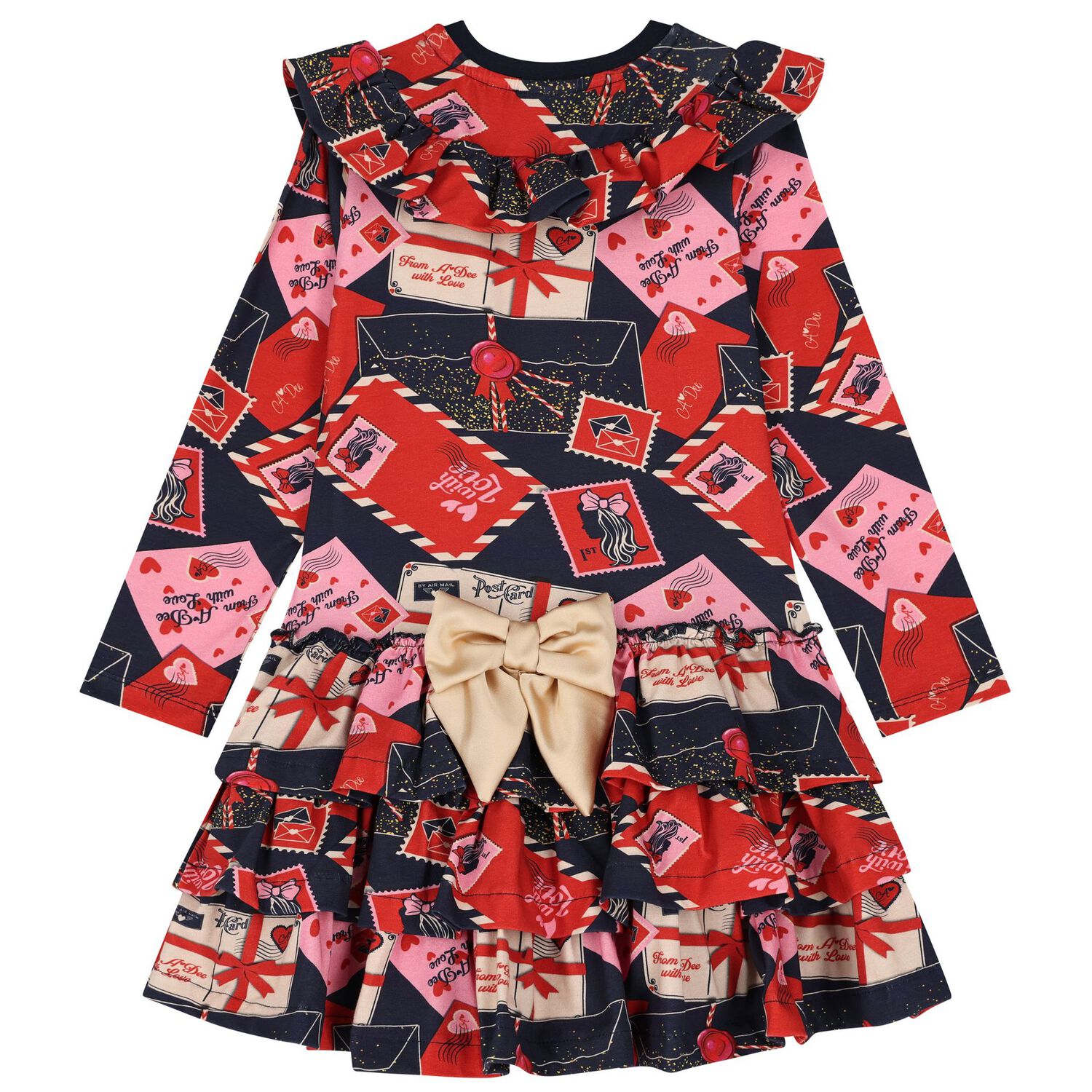 Girls Navy Blue & Red Envelope Dress, 1, hi-res image number null