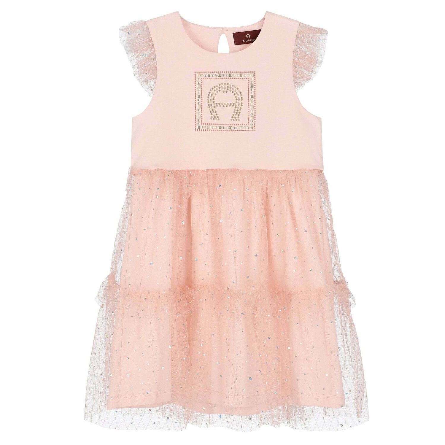 Girls Pink & Silver Logo Dress, 1, hi-res