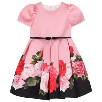 Girls Pink Roses Satin Dress