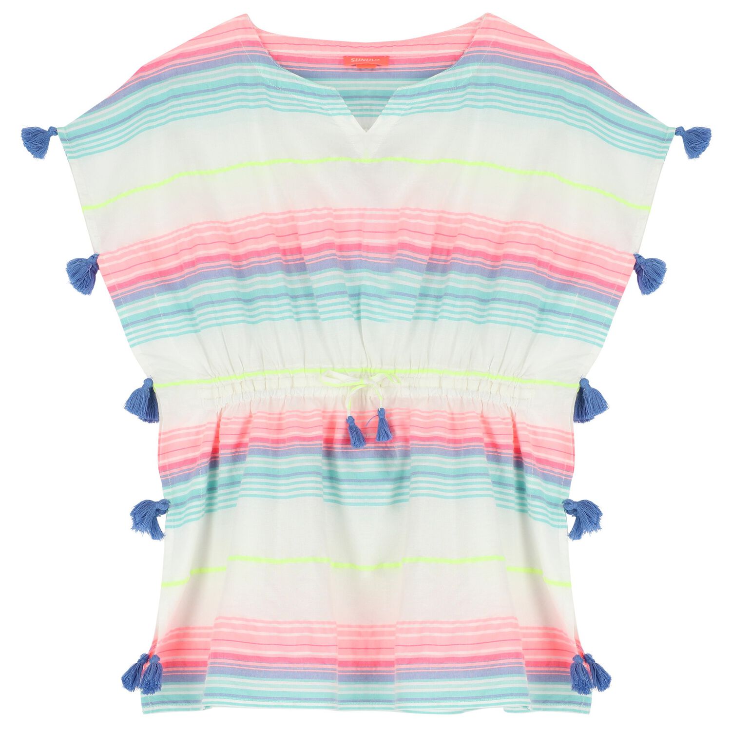 Girls White Striped Kaftan, 1, hi-res image number null