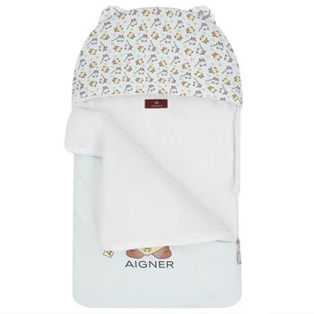 Baby Boys Blue & White Teddy Bear Logo Nest