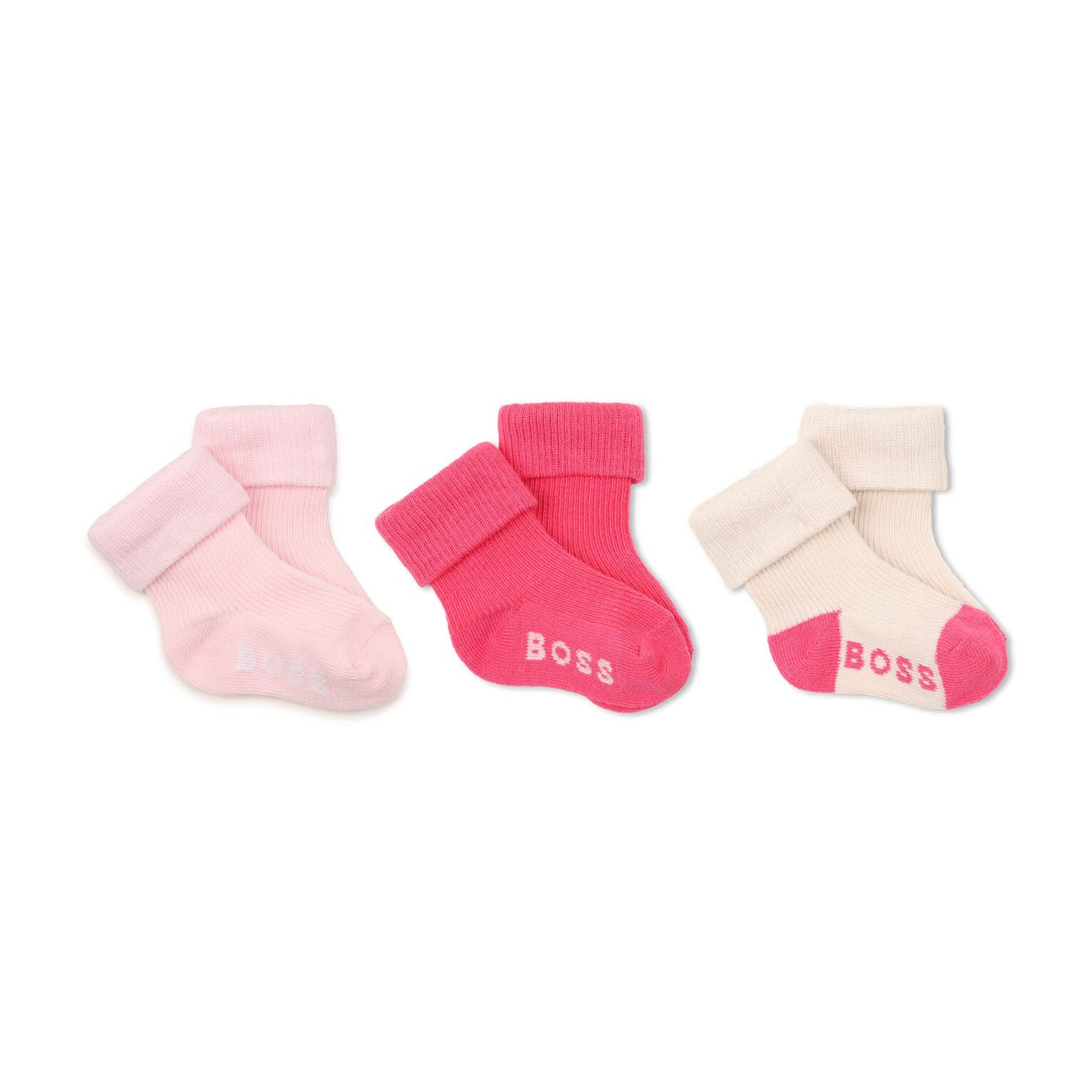 Baby Girls Pink & Beige Logo Socks ( 3-Pack ) , 1, hi-res