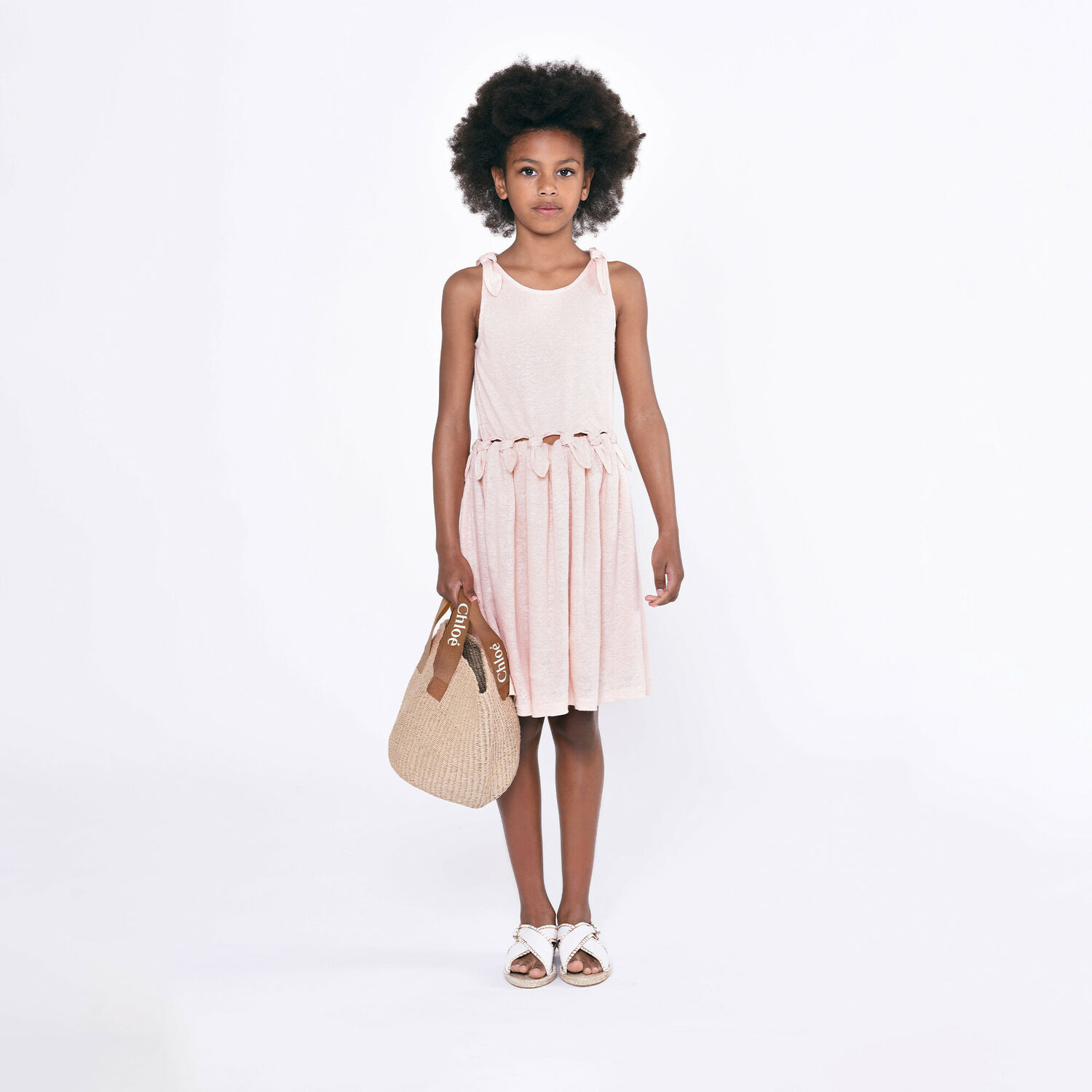 Girls Beige Logo Straw Handbag, 1, hi-res