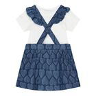 Younger Girls White & Denim Blue Logo Dungaree Set, 1, hi-res