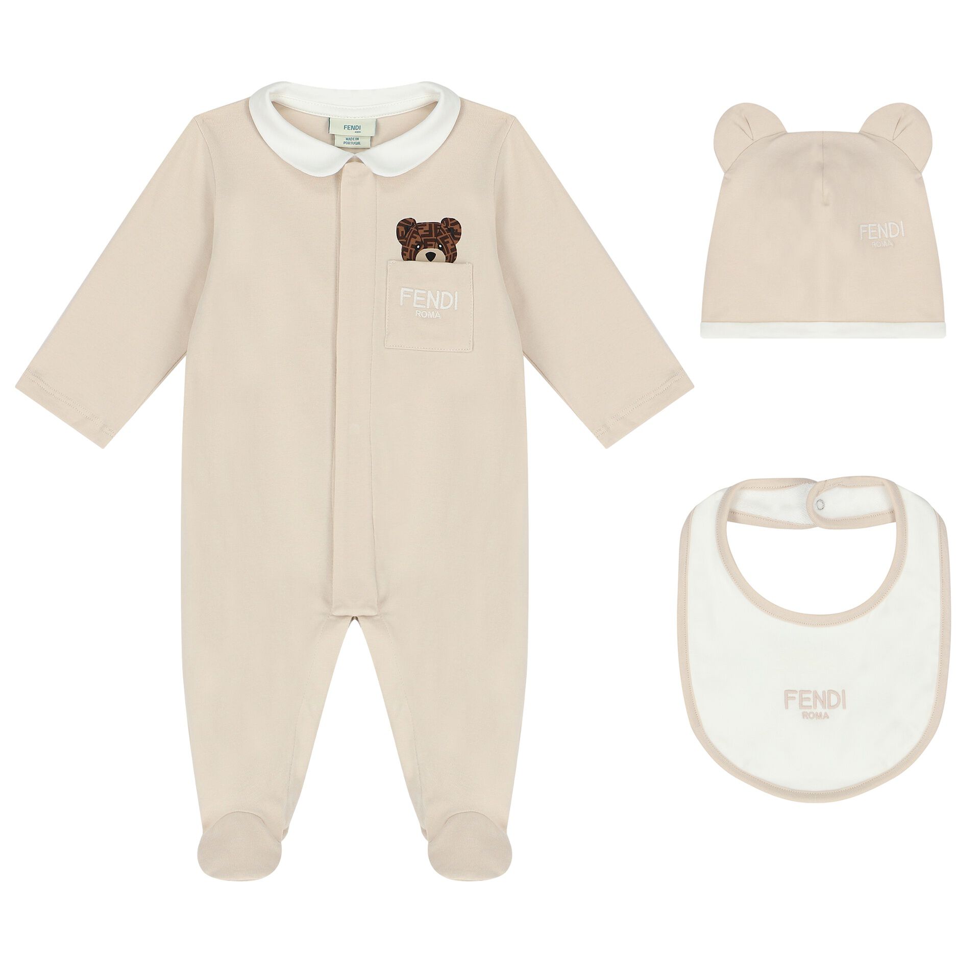 Fendi Brand Fendi Baby Bib Fendi Beige Logo Babygrow Gift