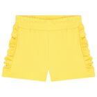 Girls Yellow Logo Ruffled Shorts, 3, hi-res