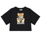 Girls Black Teddy Bear Logo T-Shirt, 4, hi-res