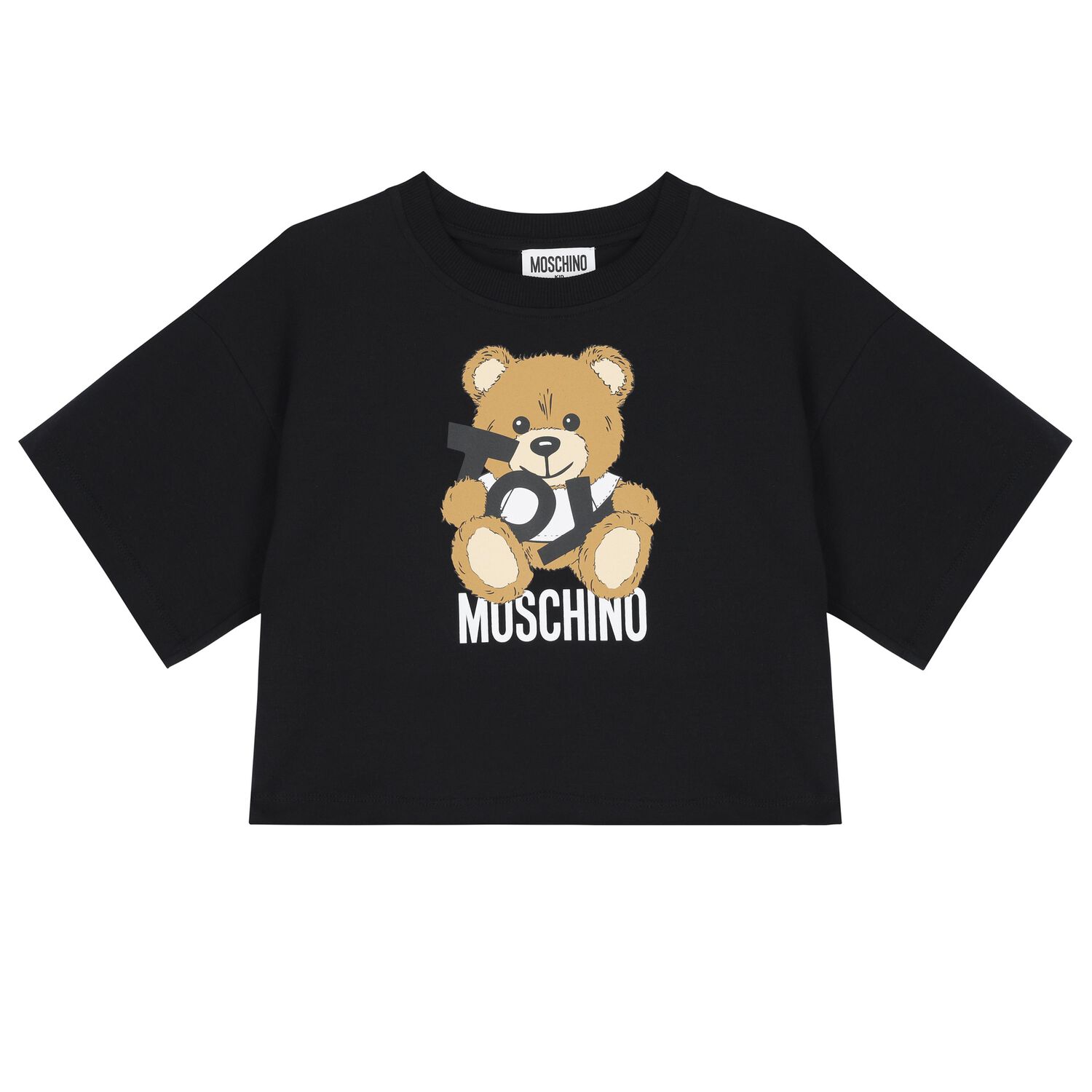 Girls Black Teddy Bear Logo T-Shirt, 4, hi-res image number null