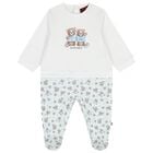 Baby Boys White & Blue Teddy Bear Logo Babygrow, 1, hi-res