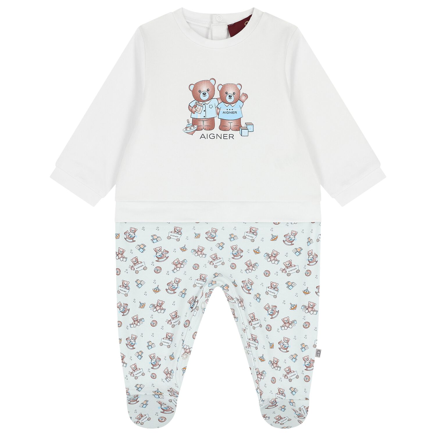 Baby Boys White & Blue Teddy Bear Logo Babygrow, 1, hi-res