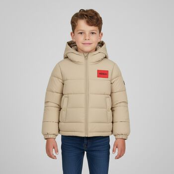 Boys Beige Logo Puffer Jacket 