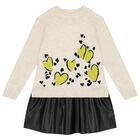 Girls Beige & Black Heart Dress Set, 1, hi-res