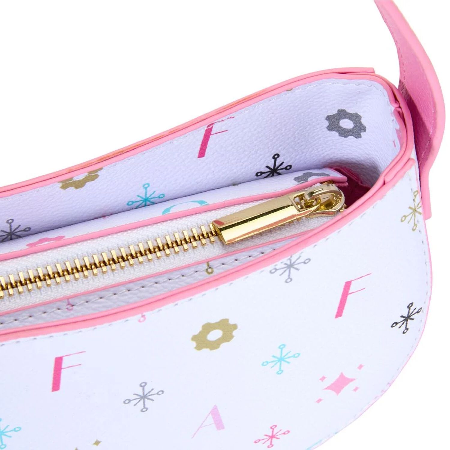 Girls White & Pink Leather Handbag ( 20CM ), 1, hi-res