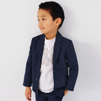 Boys Navy Single Breasted Cotton Blazer