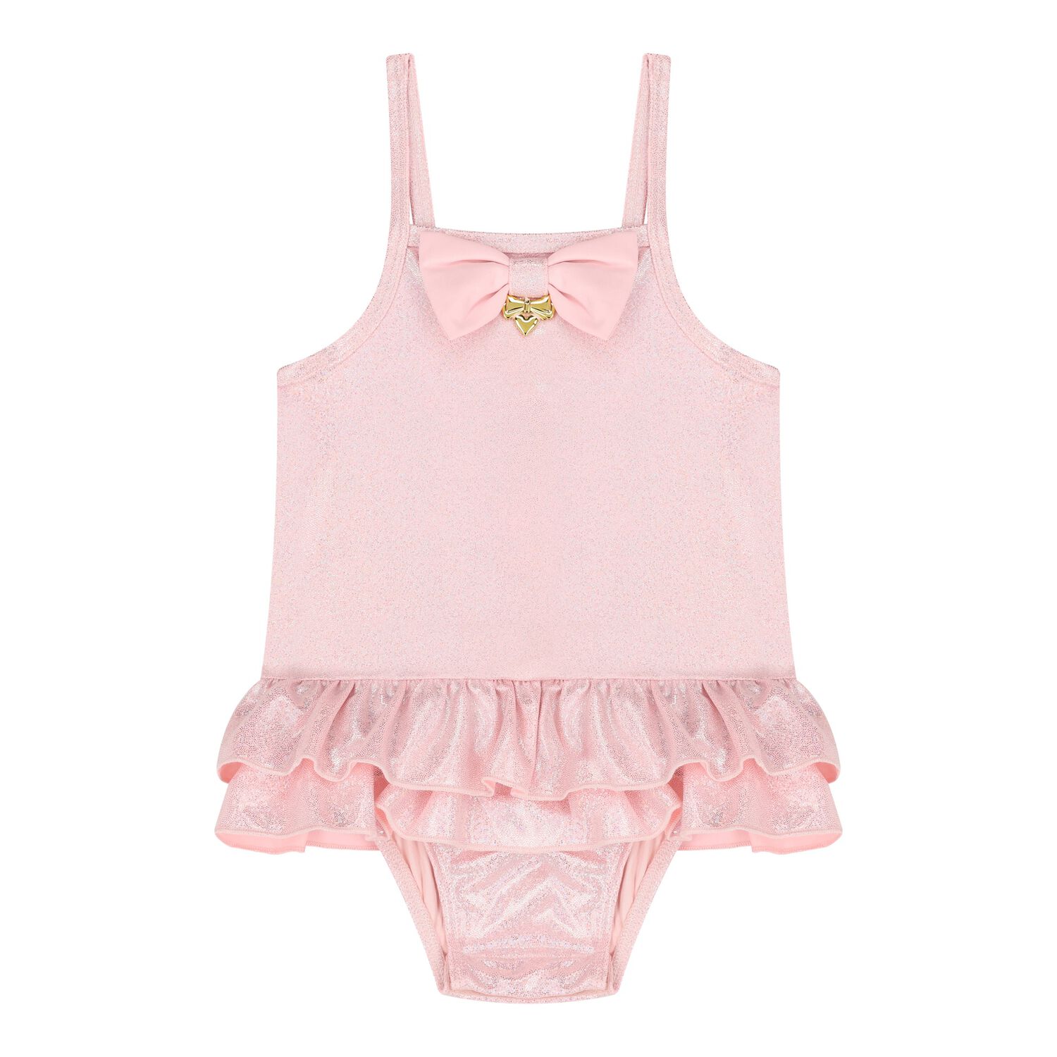 Baby Girls Pink Iridescent Shimmer Swimsuit, 1, hi-res