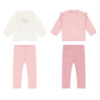 Baby Girls Ivory & Pink Legging Sets ( 2 Pack )