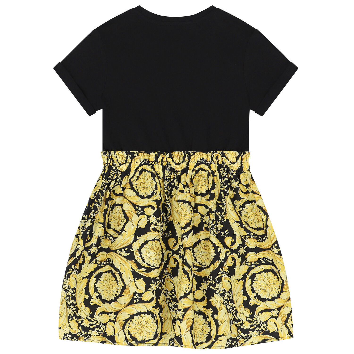 Girls Black & Gold Barocco Logo Dress, 1, hi-res