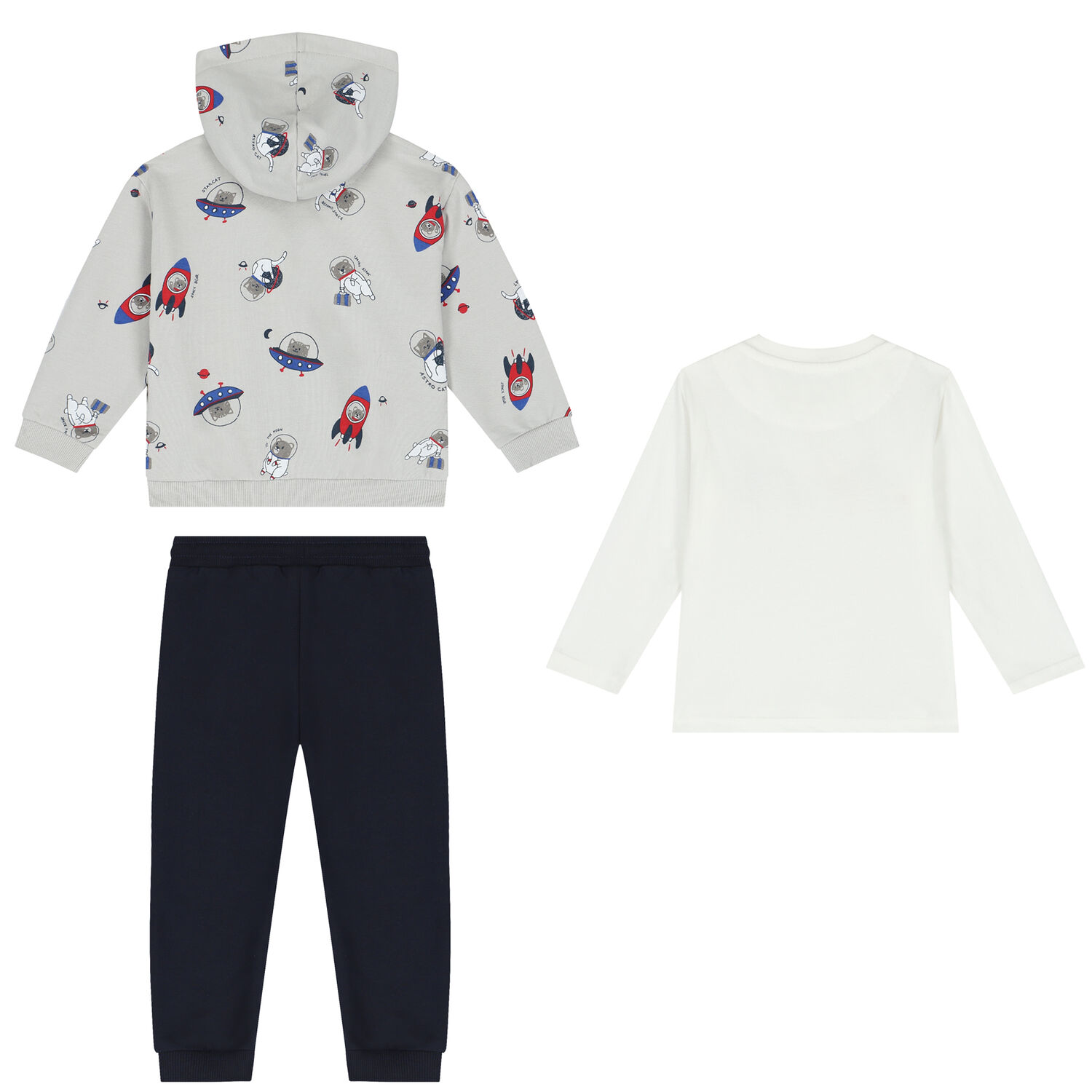 Younger Boys White, Grey & Navy Blue 3 Piece Tracksuit, 1, hi-res