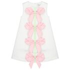 Girls White & Pink Bow Dress, 1, hi-res