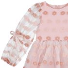 Girls Pink Jacquard Floral Dress, 1, hi-res
