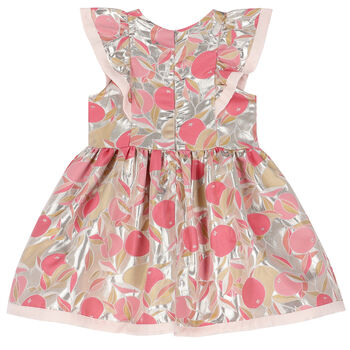 Girls Pink & Silver Jacquard Dress