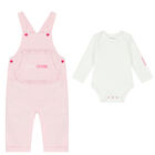 Baby Girls Pink & White Dungaree Set, 1, hi-res