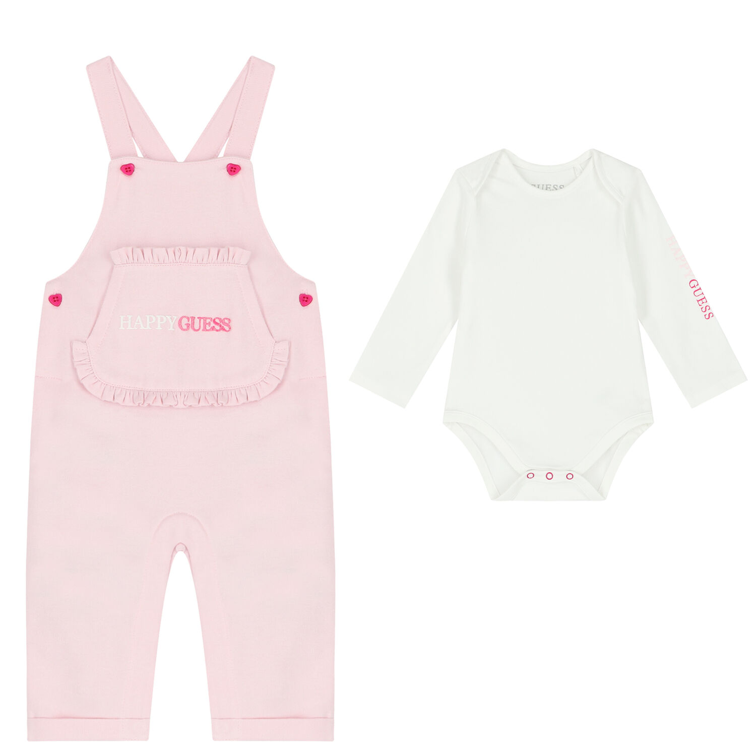 Baby Girls Pink & White Dungaree Set, 1, hi-res