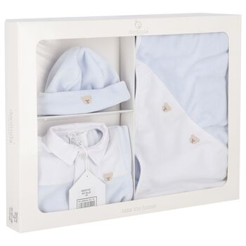 Baby Boys White & Blue Babygrow Gift Set