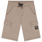 Boys Beige Logo Shorts, 3, hi-res