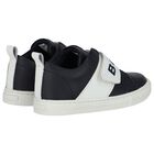 Boys Navy Blue & White Logo Trainers, 2, hi-res
