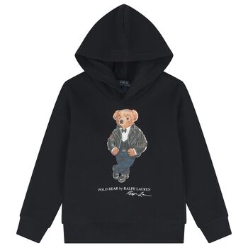 Boys Black Polo Bear Hooded Top