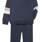 Boys Navy Blue Striped Tracksuit, 1, hi-res