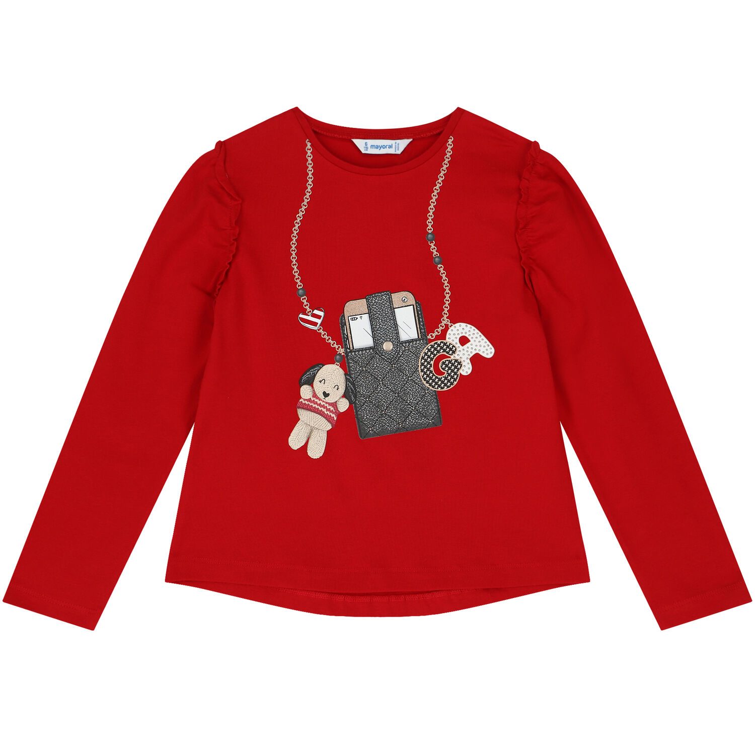 Girls Red Long Sleeve Top, 1, hi-res