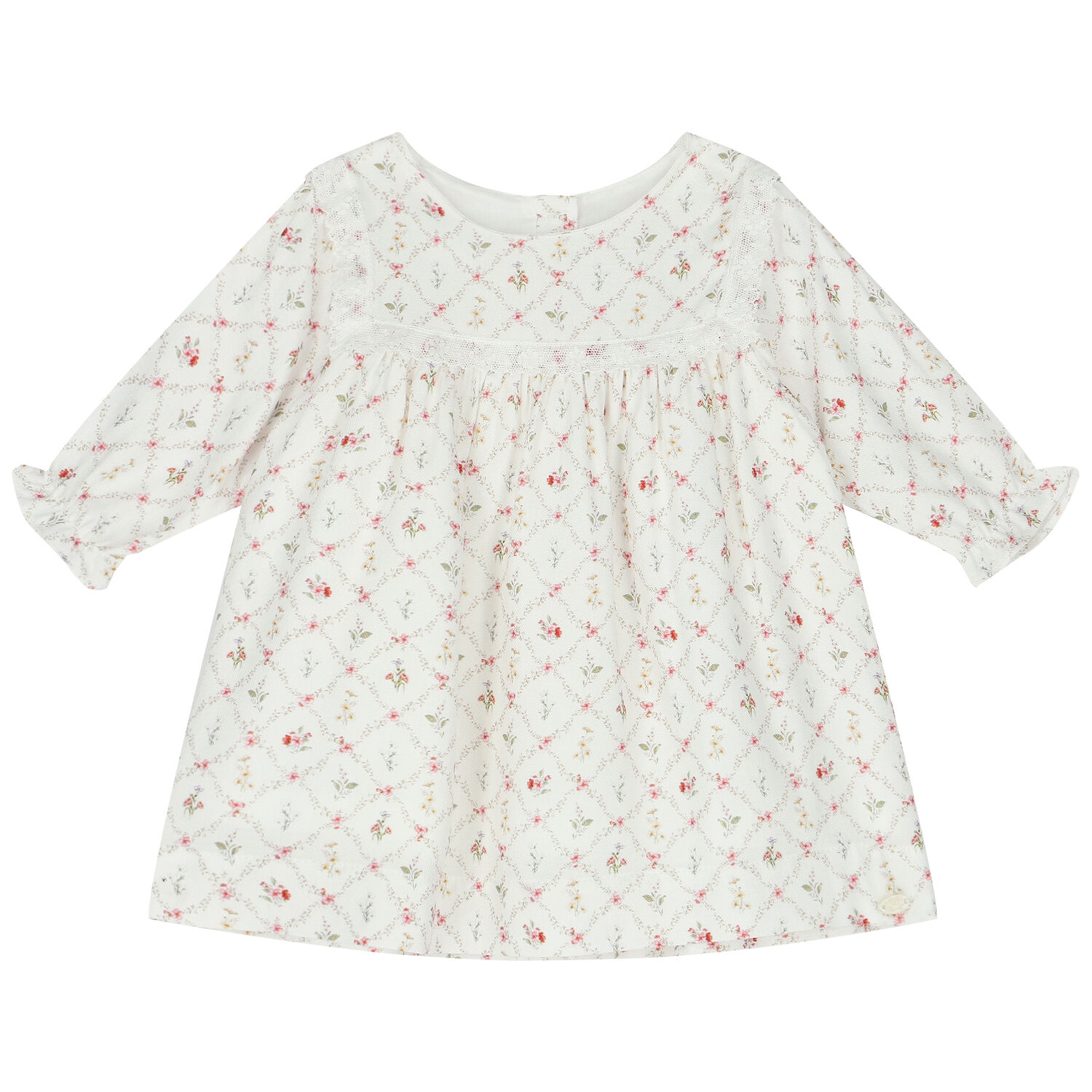 Baby Girls Ivory Floral Dress, 1, hi-res