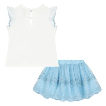 Younger Girls White & Blue Tulle Skirt Set
